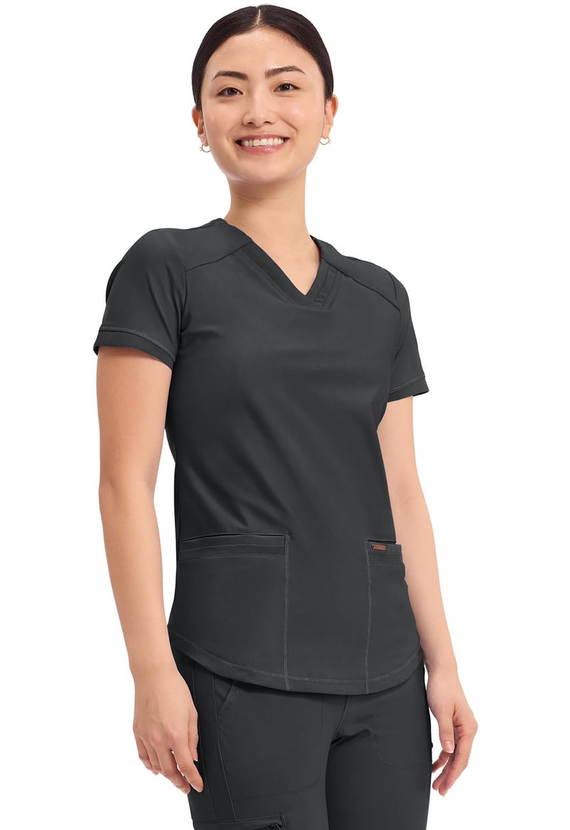 Cherokee Form Scrub Tops for Women, Stretchy V-Neck Knit Scrub Top CK840, XL, Black - Image 5
